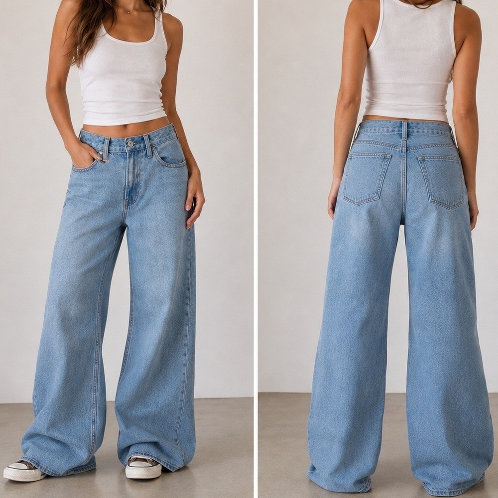 Abercrombie‎ & Fitch The Baggy Boot Jeans 24 Short Wide Leg Y2K Streetwear